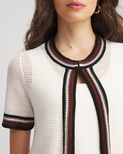 Chico's | Pointelle High-Style Short-Sleeve Cardigan/ Ecru