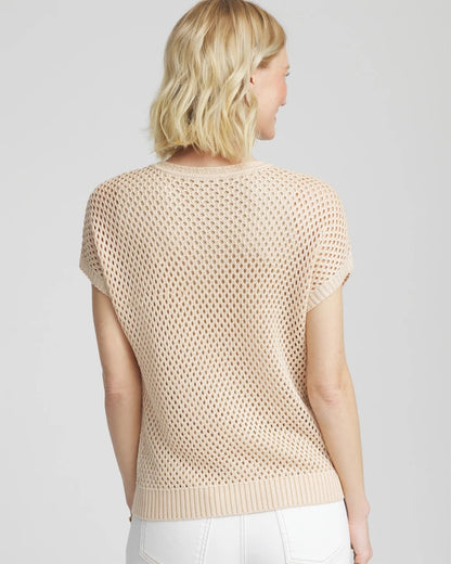 Chico's | Embroidered Pointelle Pull-Over/ Glistening Sand