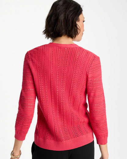 Chico's | Stitchy V-Neck Cardigan/ Hot Honeysuckle