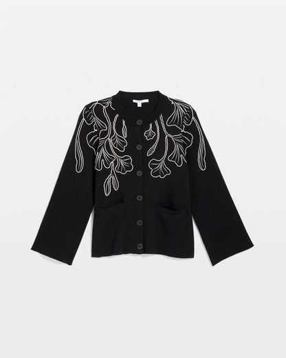 Chico's | Embroidered Crewneck Cardigan Jacket/ Black