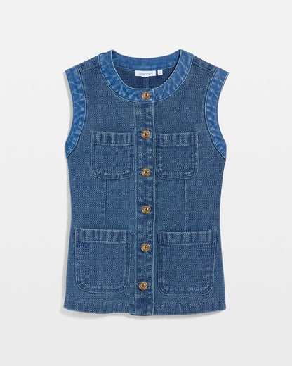 Chico's | Tweed Mixed Denim Vest/ Mist Flower Indigo