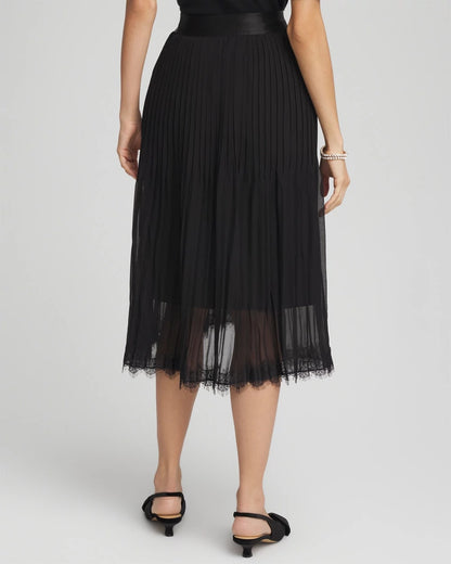 Chico's | Pleated Lace Hem Midi Skirt/ Black