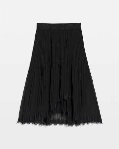 Chico's | Pleated Lace Hem Midi Skirt/ Black