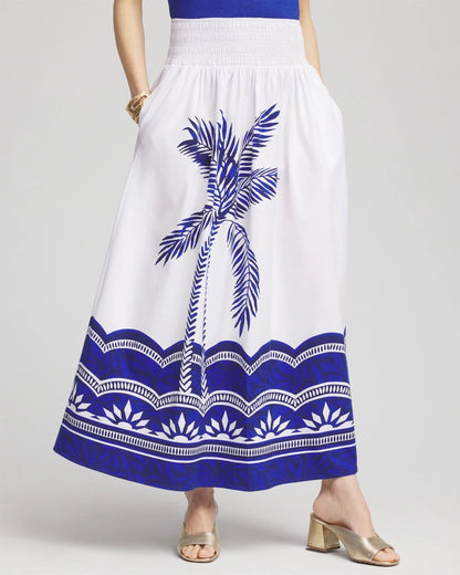 Chico's | Tropical Smocked Waist Pull-On Skirt/ Alabaster