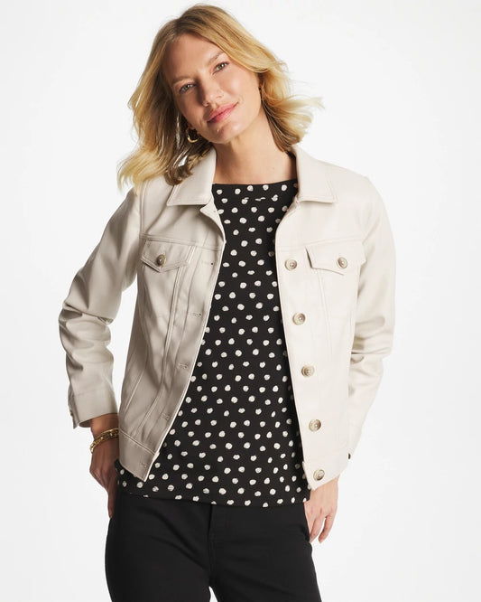 Chico's | Faux Leather Trucker Jacket/ White Truffle