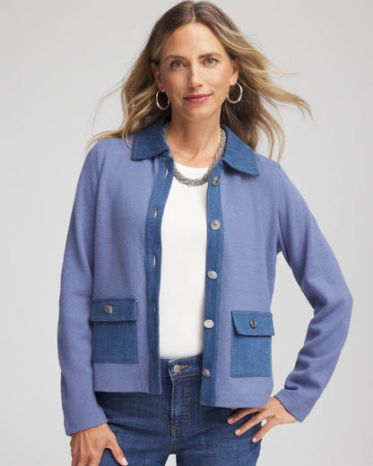 Chico's | Denim Colorblock Marl Shirt Jacket/ Blue Lotus