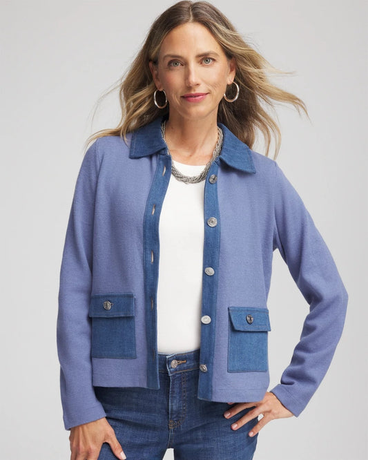 Chico's | Denim Colorblock Marl Shirt Jacket/ Blue Lotus