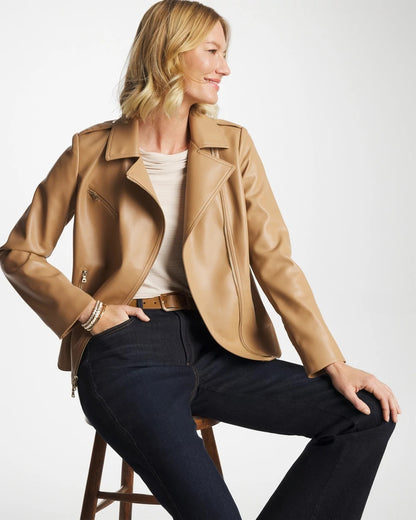 Chico's | Faux Leather Moto Jacket/ Creme Coffee