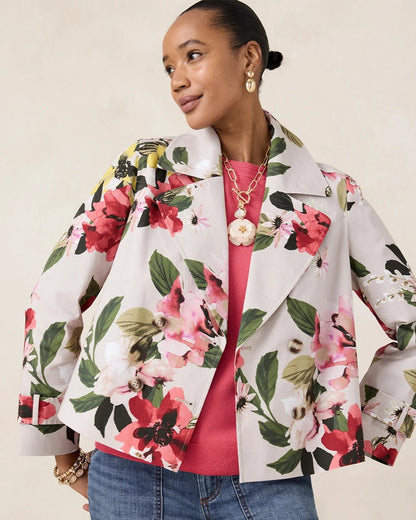 Chico's | Cotton-Stretch Floral Trench Coat/ Smokey Taupe