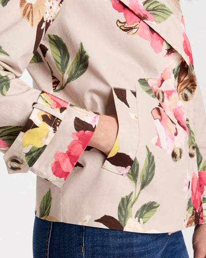 Chico's | Cotton-Stretch Floral Trench Coat/ Smokey Taupe