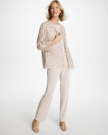Chico's | Travelers™ Short Embroidered Lace Jacket/ Smokey Taupe