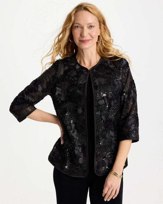 Chico's | Travelers™ Collection Sequin Mesh Soutache Jacket/ Black