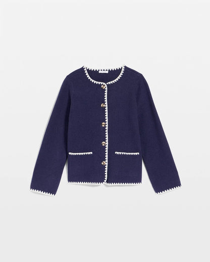 Chico's | Blanket Stitch Crewneck Cardigan/ Passport Blue