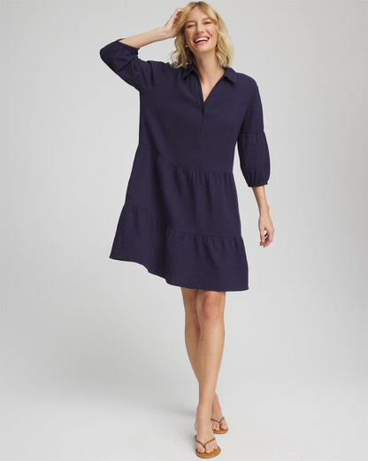 Chico's | Woven Tiered Swim Cover-Up Dress/ Passport Blue