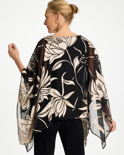 Chico's | Travelers™ Burnout Floral Chiffon Top/ Travelers Black