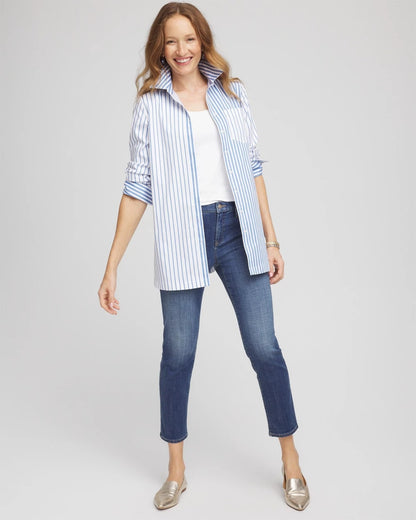 Chico's | No Iron™ Stripe Mix Tunic/ Tidal Blue