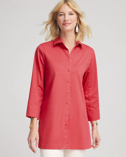 Chico's | No Iron™ Classic Button Down Tunic/ Folkloric Red