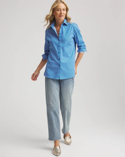 Chico's | No Iron™ Classic Striped Shirt/ Empire Blue