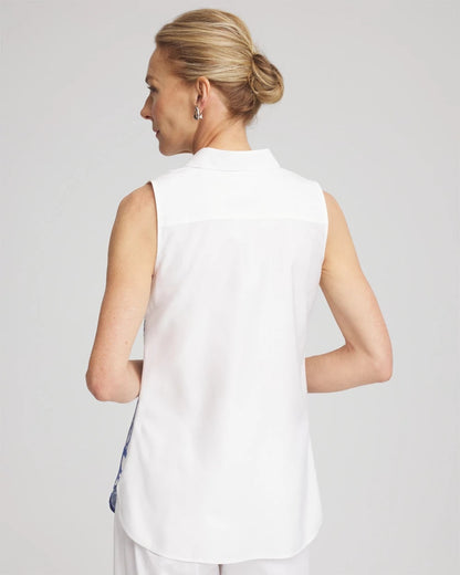 Chico's | No Iron™ Palms Sleeveless Sateen Shirt/ Blue Casa