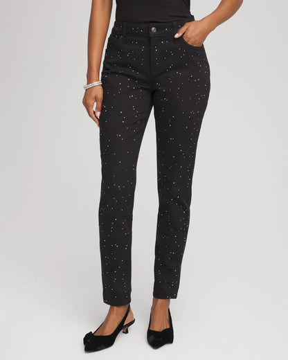 Chico's | Stone Embellished Girlfriend Slim Ankle Jeans/ Black