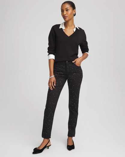 Chico's | Stone Embellished Girlfriend Slim Ankle Jeans/ Black