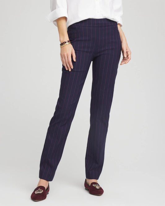 Chico's | Shadow Stripe Brigitte™ Slim Pull-On Pants/ Passport Blue