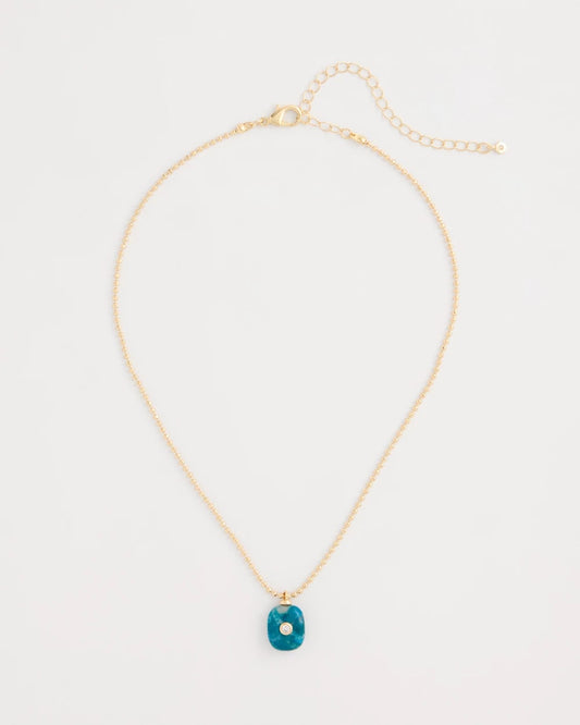 Chico's | Genuine Jade Stone Pendant Necklace/ Teal