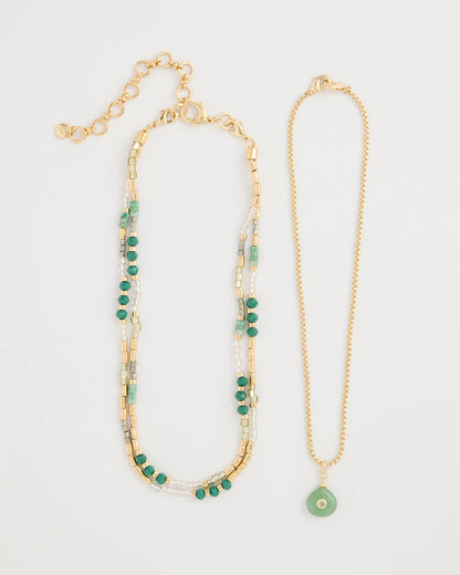 Chico's | Aventurine Stone Pendant Necklace/ Green