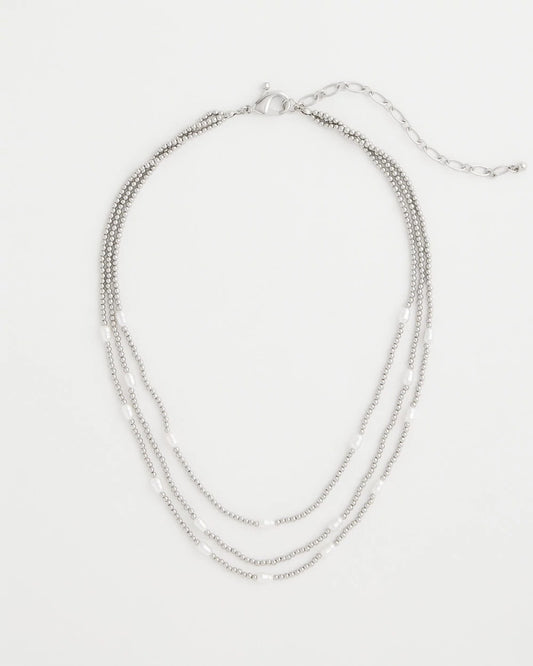 Chico's | Pearlescent Bead Ball Short Necklace/ Silver