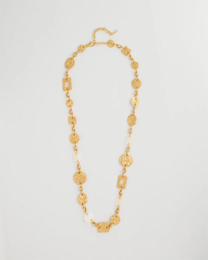 Chico's | Pearl Hammered Long Necklace/ Gold