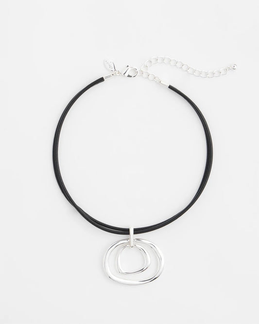 Chico's | Silver Tone Rings Pendant Necklace/ Silver
