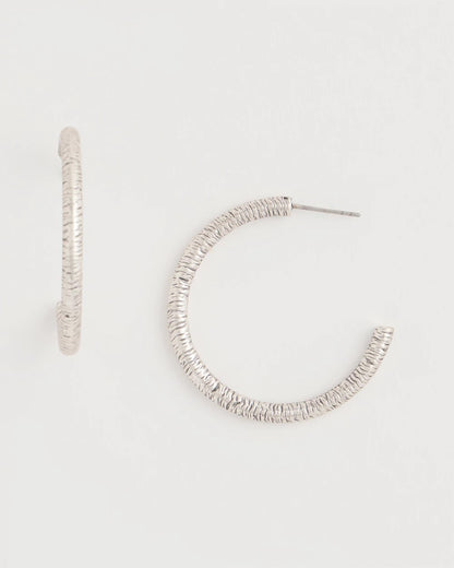 Chico's | Silvertone Textured Hoop Earrings/ Silver