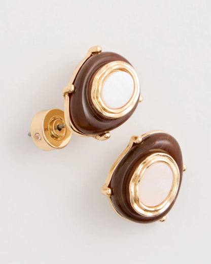 Chico's | Genuine River Shell Stud Earrings/ Brown