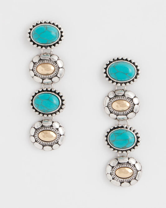 Chico's | Turquoise Mixed Metal Linear Earrings/ Turquoise
