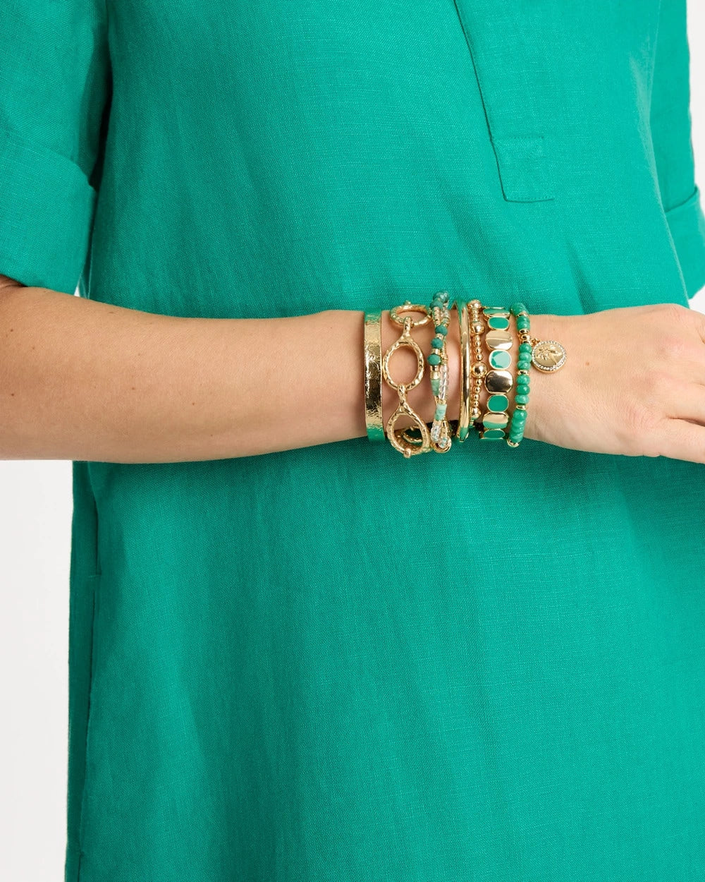 Chico's | Green Goldtone Glam Stretch Bracelet/ Green
