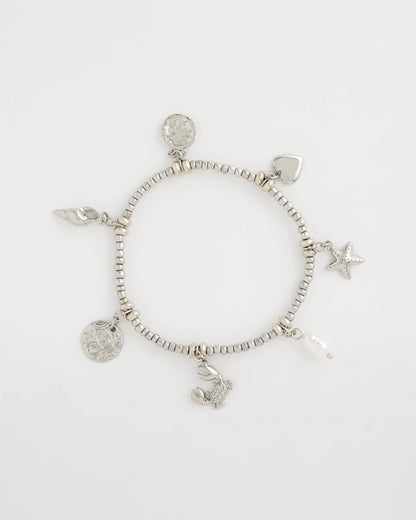 Chico's | Beachy Silvertone Stretch Charm Bracelet/ Silver