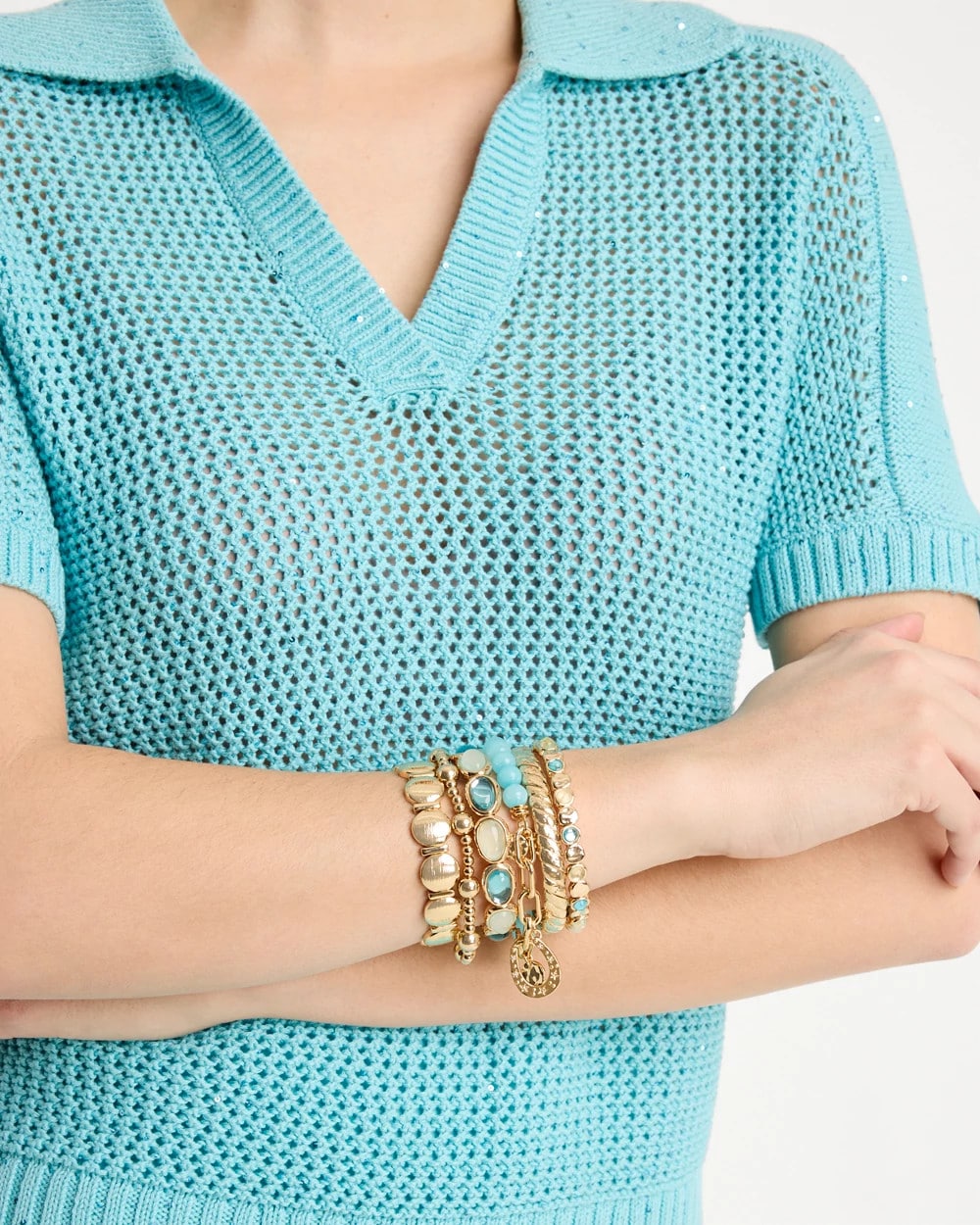 Chico's | Jade Stone Link Charm Bracelet/ Light Blue