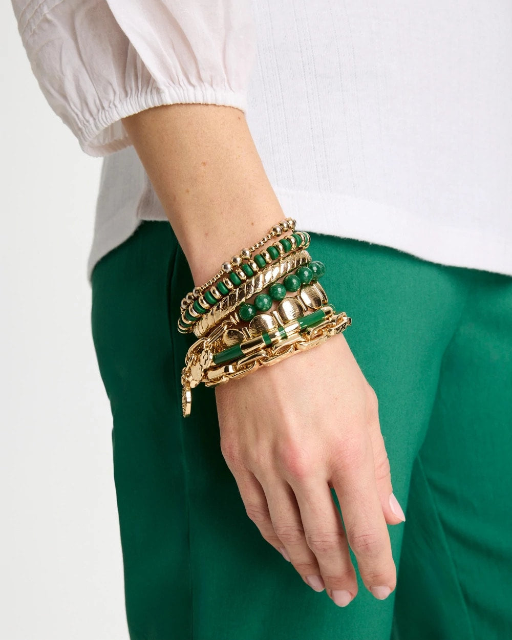 Chico's | Green Gold Slice Stretch Bracelet/ Green