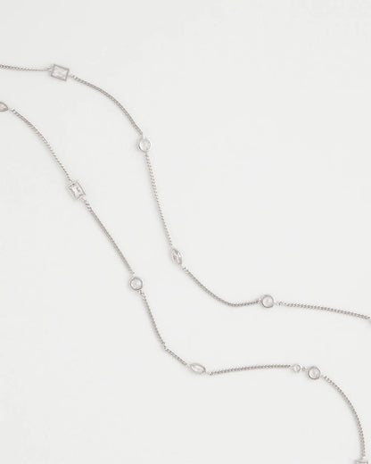 Chico's | Fine Crystal Long Chain Necklace/ Silver
