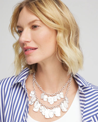 Chico's | Double Square Charm Pendant Necklace/ Silver