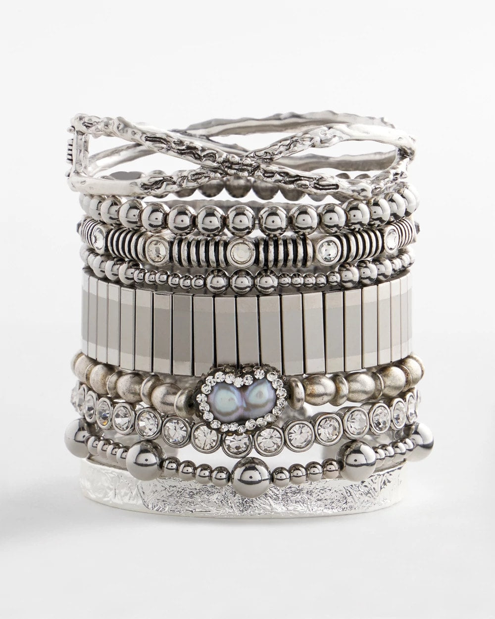 Chico's | Silver Tone Stretch Watchband Bracelet/ Silver