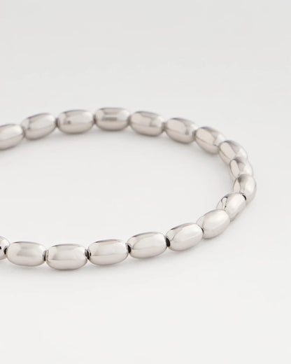 Chico's | Silvertone Oval Beaded Stretch Bracelet/ Silver