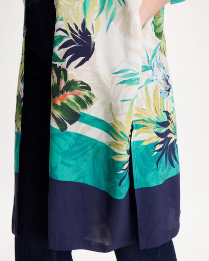 Chico's | Printed Smocked Long Kimono/ Topanga Green