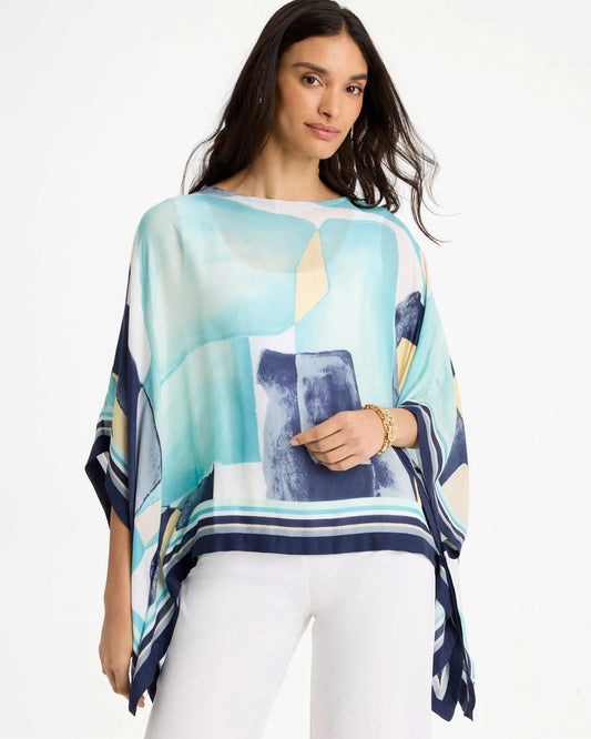 Chico's | Woven Crepe Artisanal Poncho/ Passport Blue