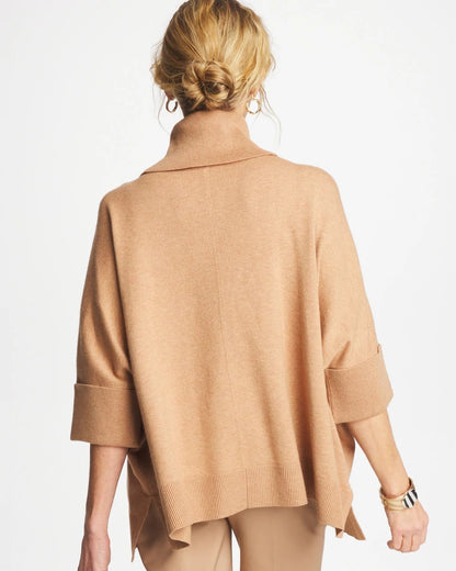 Chico's | Cowlneck Knit Fringe Poncho/ Faux Creme Coffee Heather