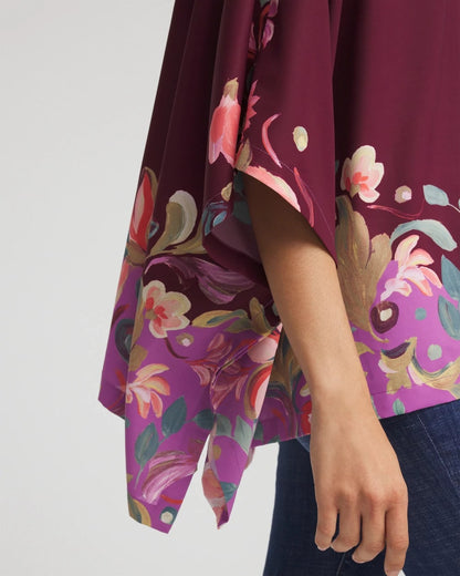 Chico's | Printed Boatneck Pullover Poncho/ Deep Chianti