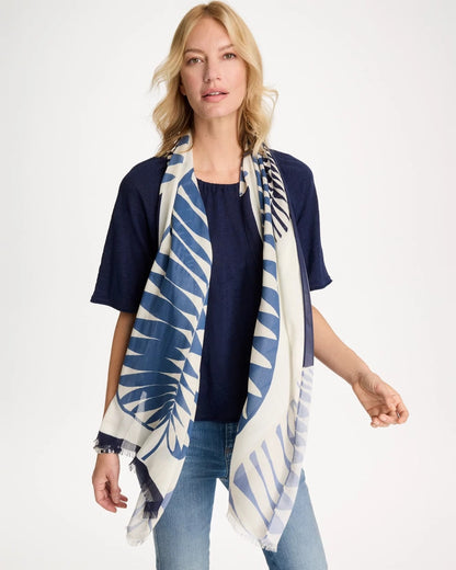 Chico's | Palm Frond Oblong Scarf/ Passport Blue