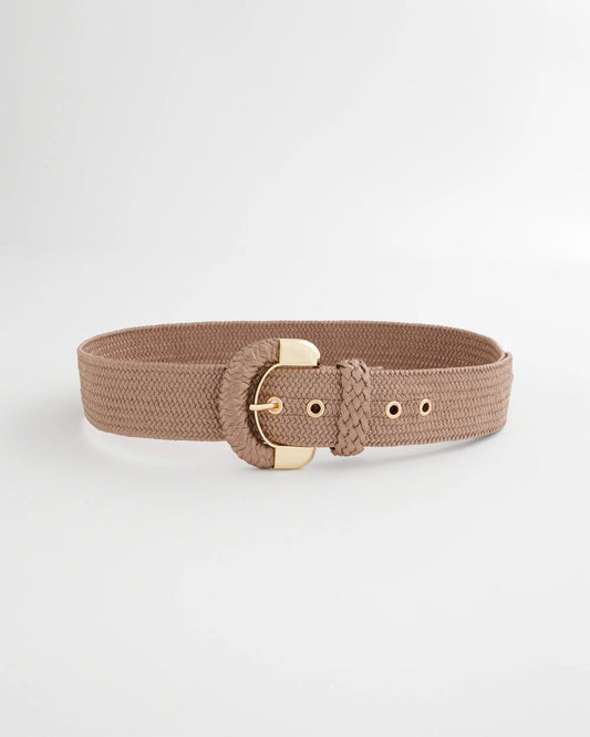 Chico's | Satin Stretch Metal Belt/ Taupe