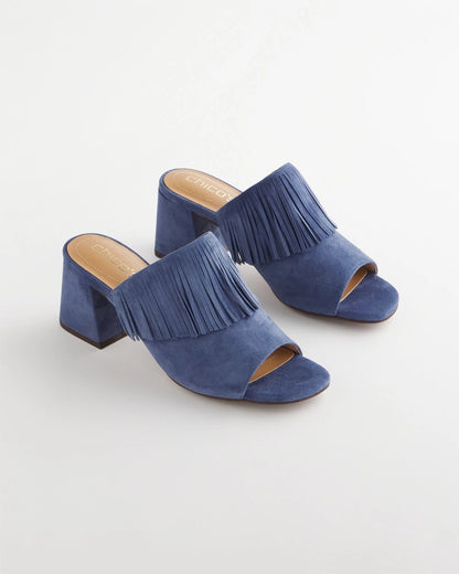 Chico's | Blue Lotus Suede Fringe Block Heels/ Blue Lotus