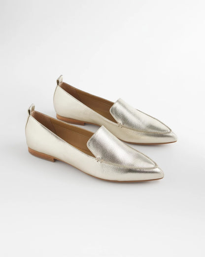 Chico's | Gold Metallic Leather Loafer/ Gold